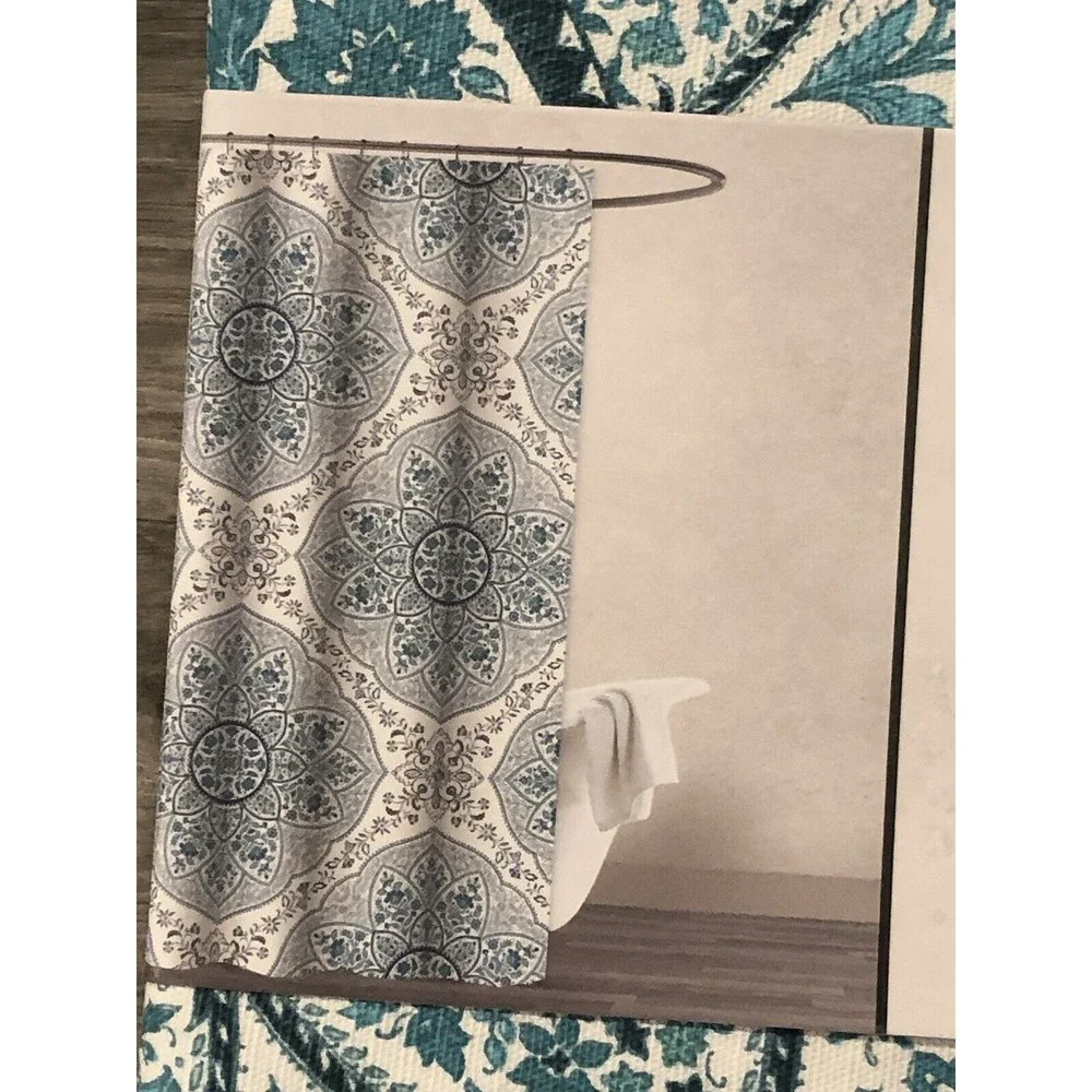 New Envogue Aqua Green Floral Paisley Medallion Fabric Shower Curtain Cotton